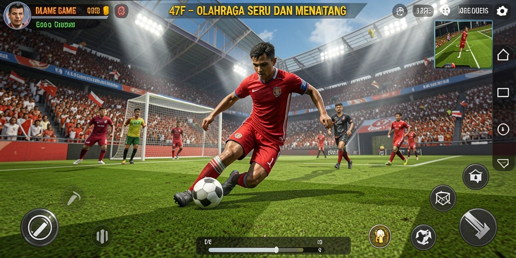 Tampilan gameplay yang mendebarkan dalam 47F dengan aksi olahraga yang intens.