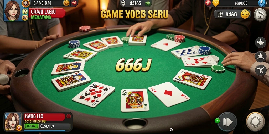 Screenshot permainan Gaple 666J menunjukkan suasana bermain yang seru dan interaktif.