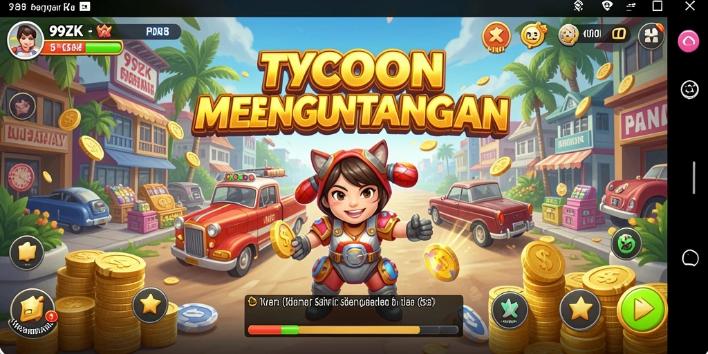 Screenshot gameplay 99ZK menampilkan aksi pengelolaan bisnis yang seru.