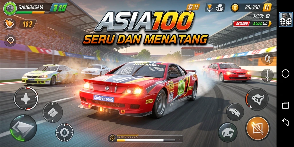 Tampilan gameplay ASIA100 yang menegangkan saat balapan.