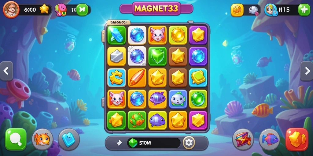 Screenshot gameplay yang menunjukkan keseruan mencocokkan permata dalam MAGNET33.